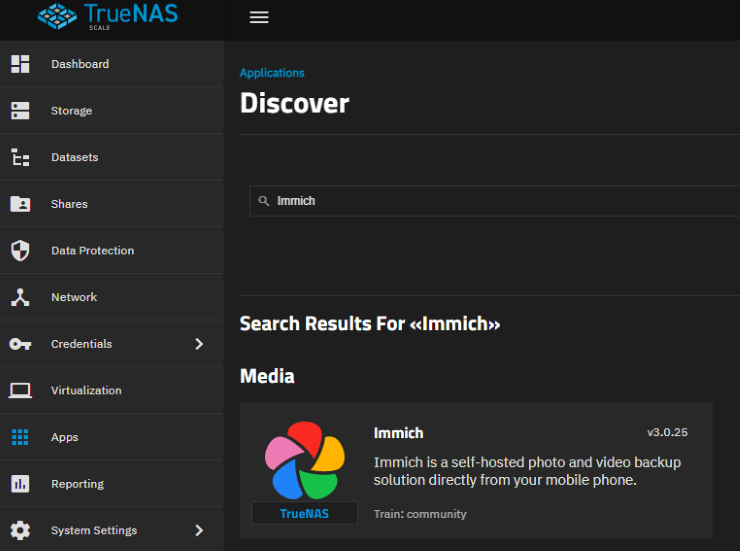 Searching for the Immich app