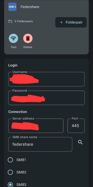 Adding an SMB share to FolderSync